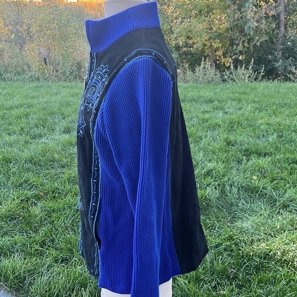 Bob Mackie Wearable Art Blue Embroidered Blue & Black Suede Jacket - Picture 7 of 11